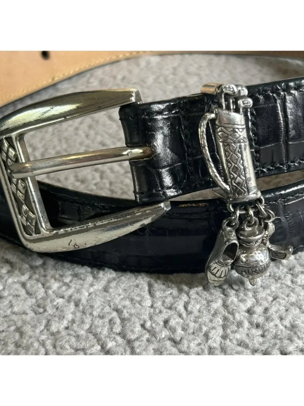 Brighton Belt Womens M/L 32 Black Leather Golf Sports Charm Silver Buckle C3003